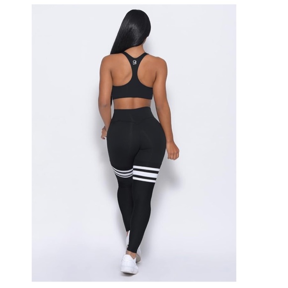 BOMBSHELL Black White Stripe Thigh High Leggings Size Medium - Picture 2 of 15